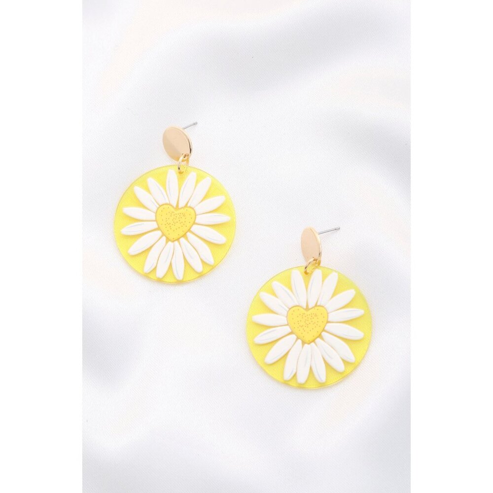 Daisy Printed Round Ac Drop Earriing